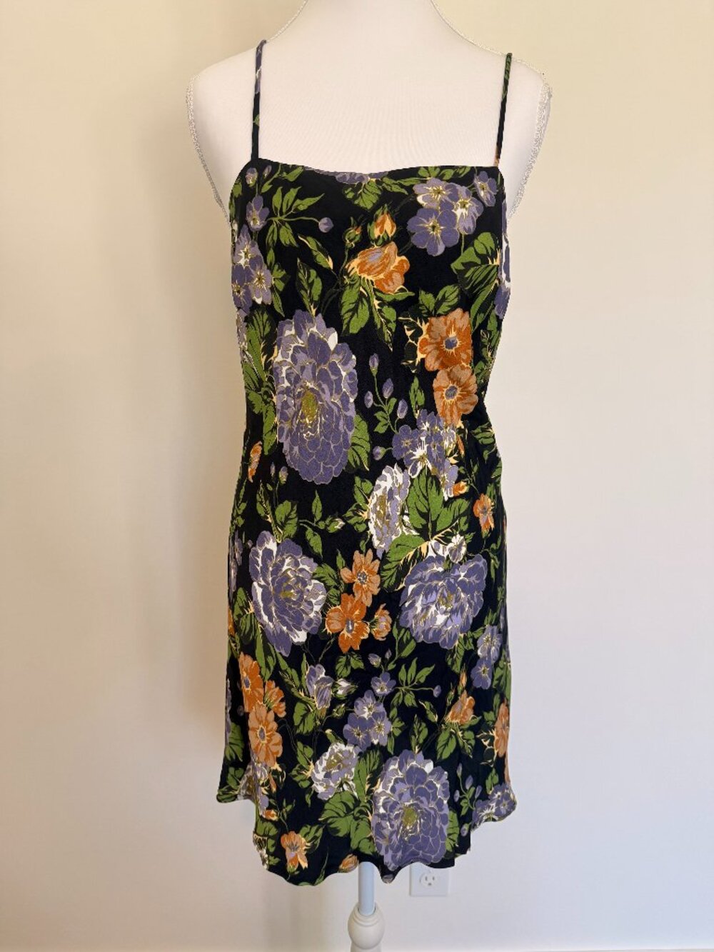 Farm Rio Floral Slip Dress Size Small NWT Black Multicolor Mini Spaghetti Strap